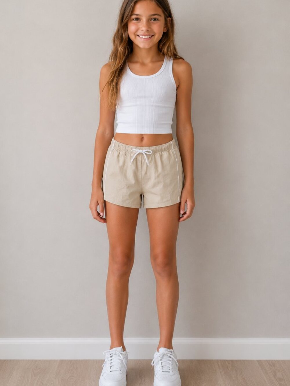 Art Class Girls Nylon Track Shorts Size M 8 Tan Khaki Drawstring Athletic